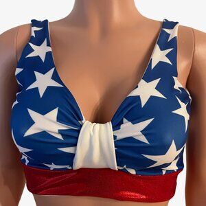 Royal Blue White Red Stars Sports Bra Yoga Top  SXYfitness Made in USA NEW